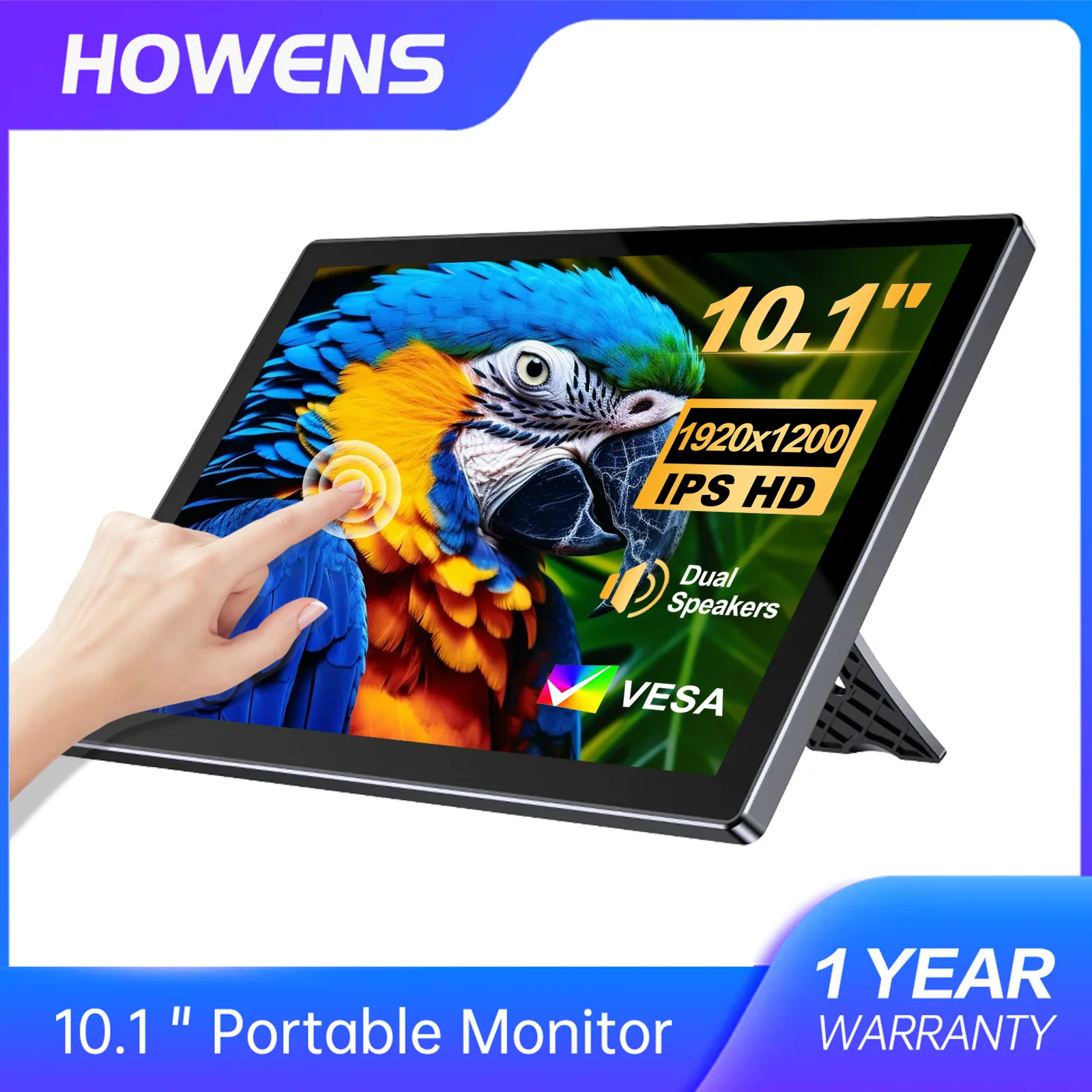 

10.1 Inch Portable Touch Monitor HD1200P 60Hz Car Display IPS Panel For Phones Laptops PS5s Xbox PC And Other Electronic Devices