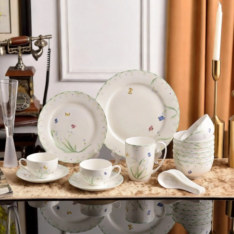 German High-End Bone China Western Food Steak Plate Household Housewarming Wedding Dishes And Plates Coffee Cup Set