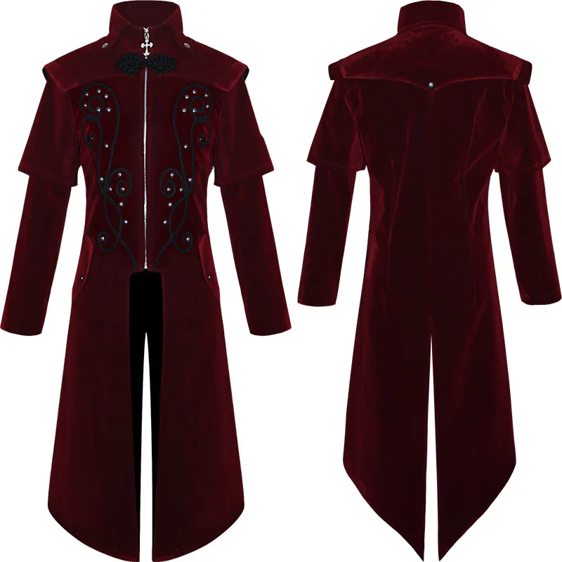 Medieval European Castle Vampire Devil Red Coat Trench Cosplay Costume Middle Ages Victorian Court Nobles Clothes