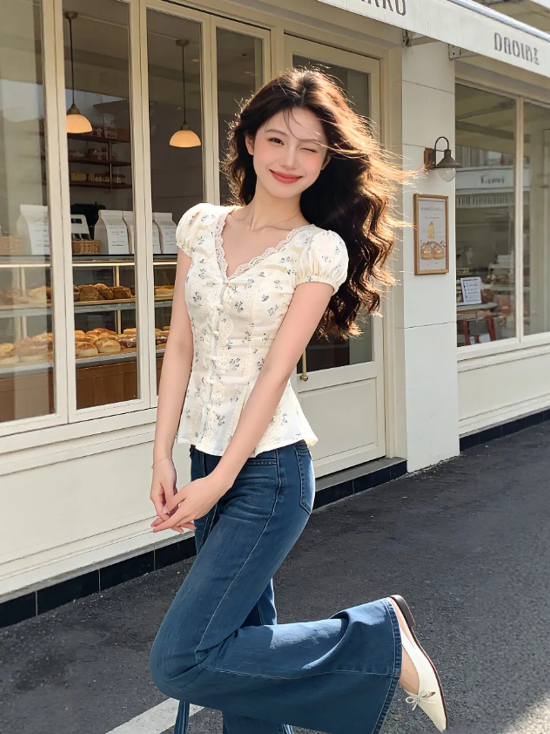 

Новинка 2026: Женская блузка с цветочным принтом и V-образным вырезом, уникальный красивый летний топ в стиле «Нежный ветер», с коротким рукавом, на пуговицах