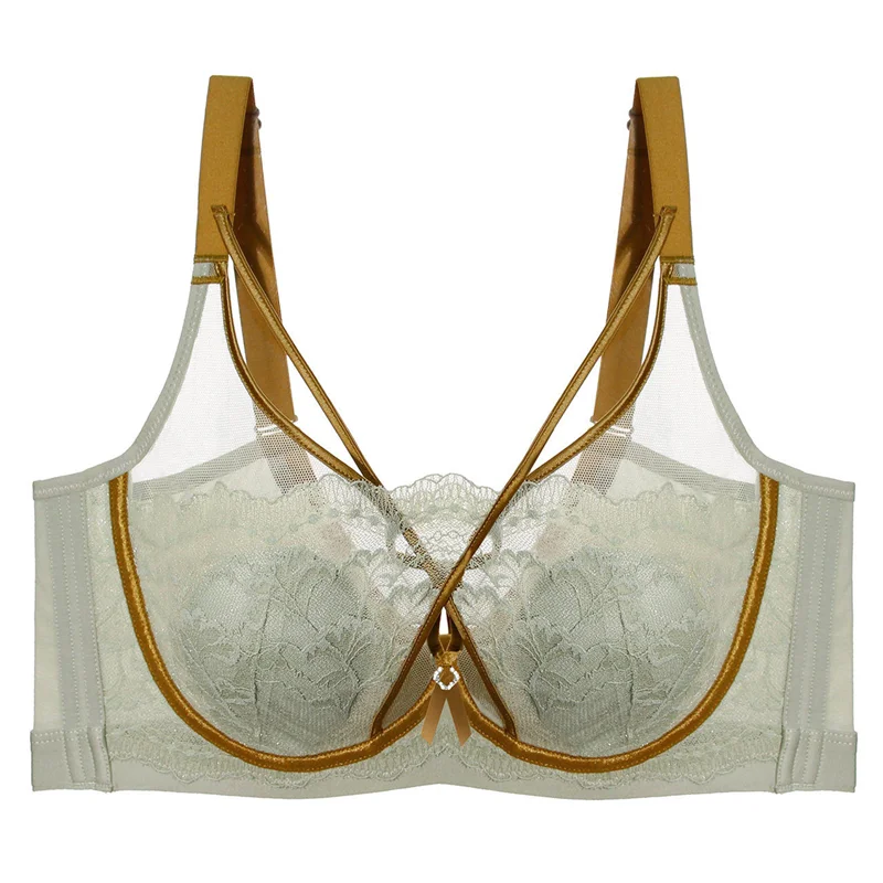 Sexy French Bra Thin Cup Big Breast Reduce Rabbit Ear Wire Support Anti-Sag Anti-Protrusion Full Coverage Comfort Women UK 34-42