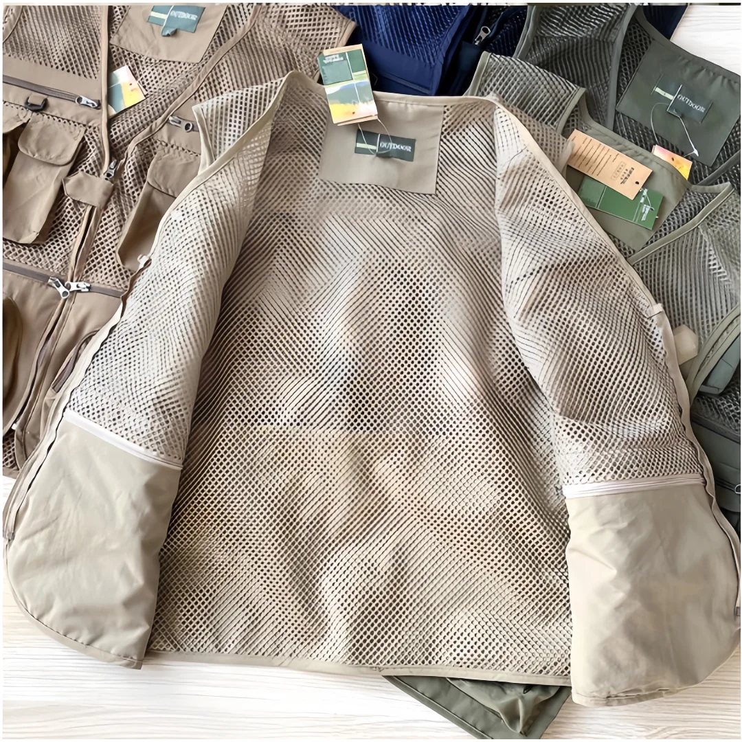 2025 New Men's Vest Tactical Webbed Gear Coat Summer Photographer Waistcoat Tool Many Pocket Mesh Work Sleeveless Jacket Male