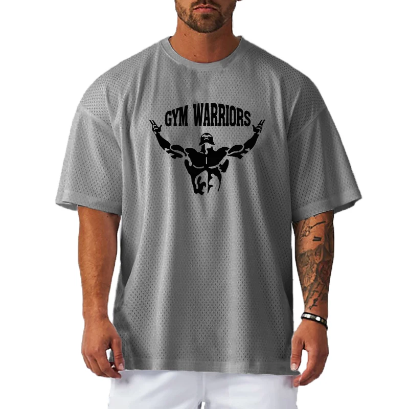 

Футболка мужская быстросохнущая, модная повседневная сетчатая рубашка с круглым вырезом и короткими рукавами, большие размеры d, на лето