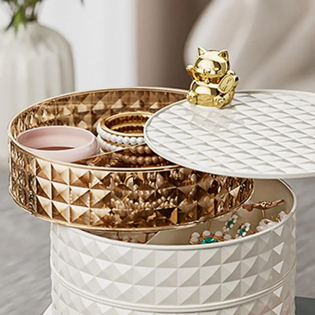 

Jewelry Box with Anti-slip Pad Rotating Jewelry Holder Modern 2-layer Jewelry Storage Box with 360° Rotatable for Dustproof