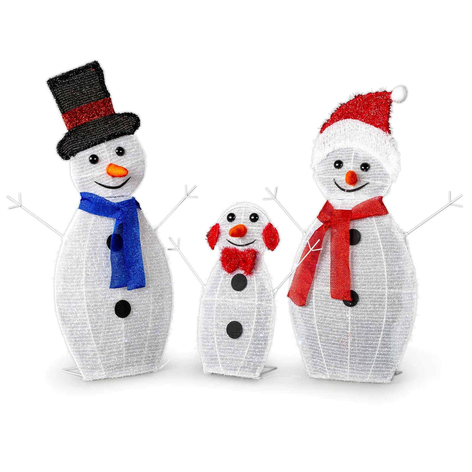 

Lighted Snowman Christmas Yard Decorations, Set of 3 Pre-lit 2D Snowman Family with 80 LED White Lights and Stakes