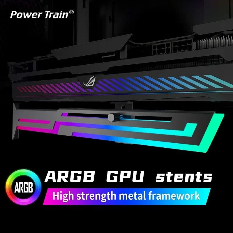 

Держатель графического процессора для видеокарты Power Train ARGB, регулируемая высота, горизонтальный кронштейн для графического процессора AURA SYNC, держатель видеокарты для графического процессора