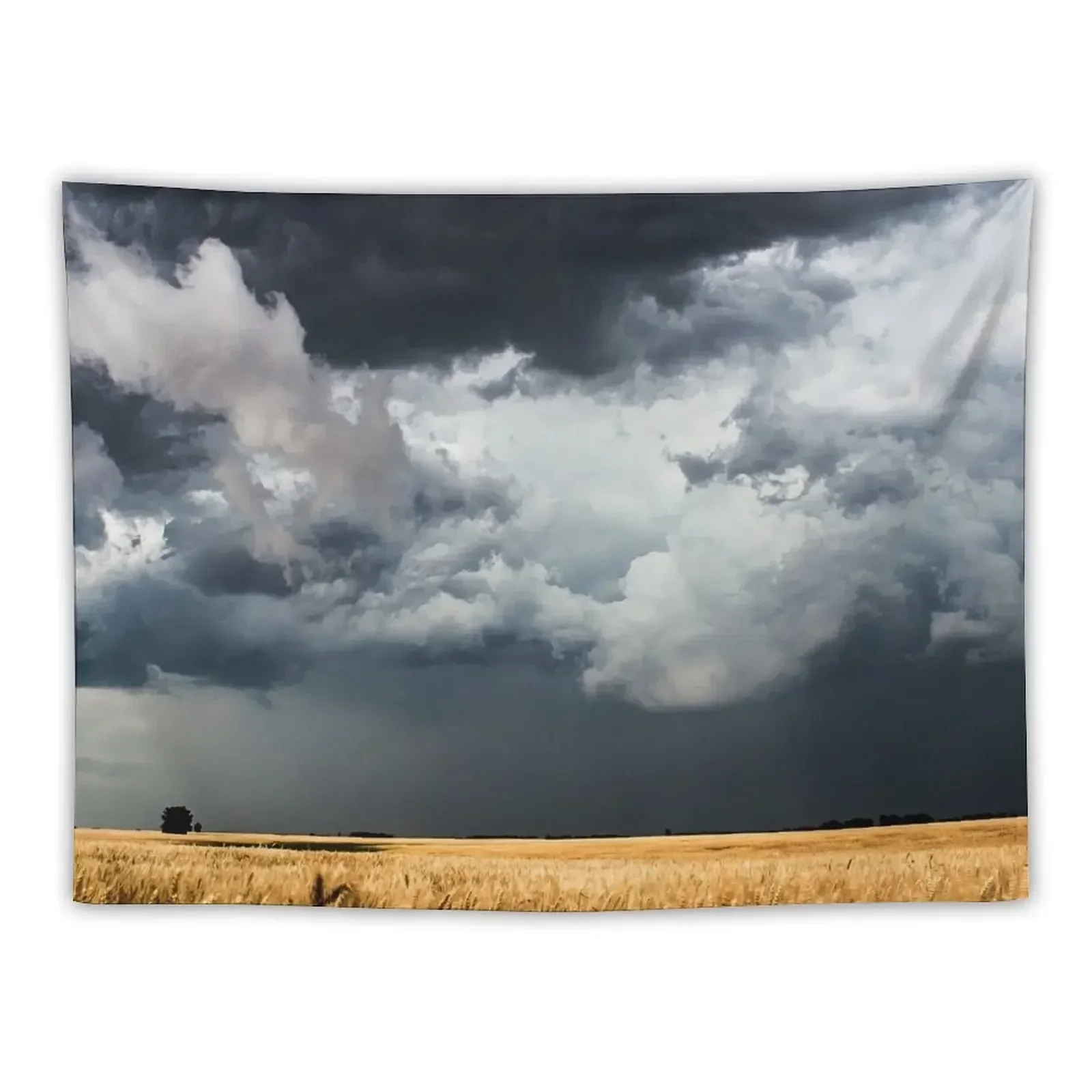 Cotton Candy - Storm Clouds Gather Over Golden Wheat Field in Kansas Tapestry Carpet On The Wall Funny Tapestry