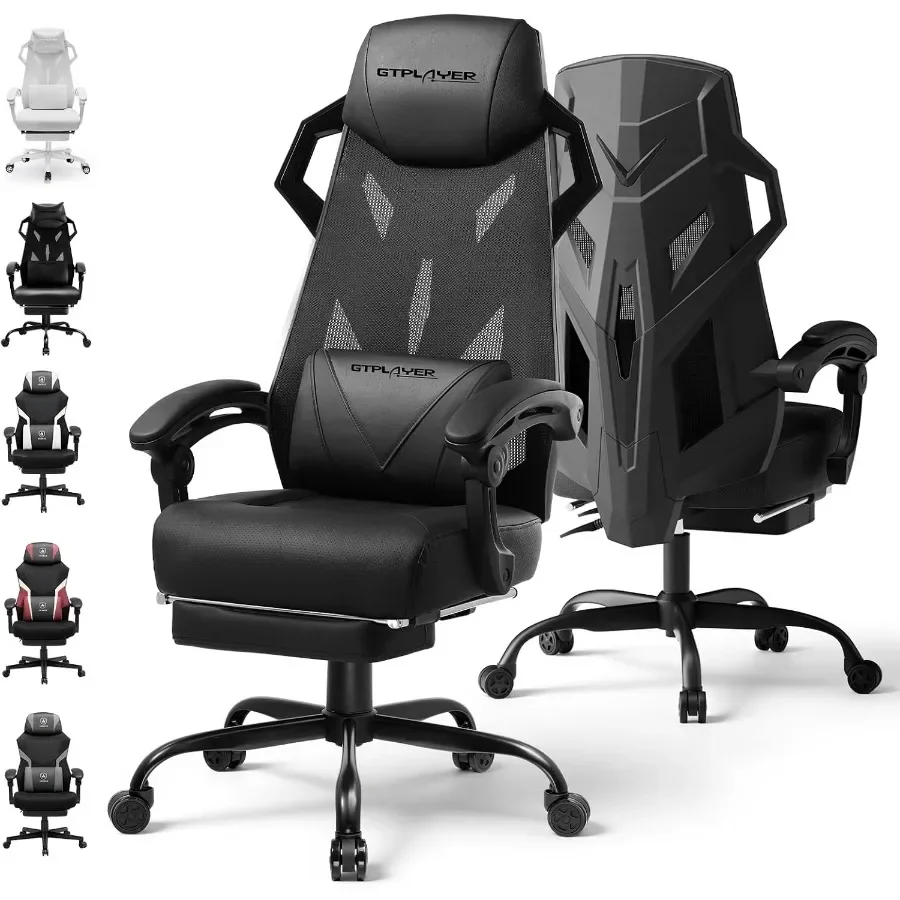 Computer Chair with Adjustable Footrest, Ergonomic Gaming Chair with Headrest and Lumbar Support, Breathable Mesh Office Chair