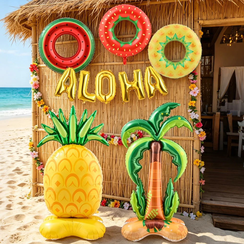 Riesiges Ananas- und Kokosnussbaum-Ballonset, Erdbeer- und Wassermelonen-Ballon, ALOHA Buchstaben-Ballon, für Hawaiianische Partydekoration – Detail 7