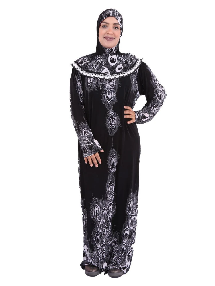 Muslim Prayer Garment Dress Women Islamic Clothing Floral Thobe Burka Dubai Turkey Jurken Abaya Hooded Khimar Hijab Robe jilbab