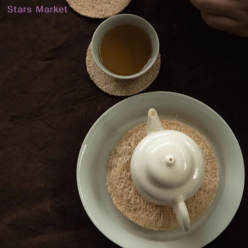 New Round Loofah Mat Heat Insulation Pot Mat Tea Coaster Teapot Mat Tea Set Accessories Single/double Layer Loofah