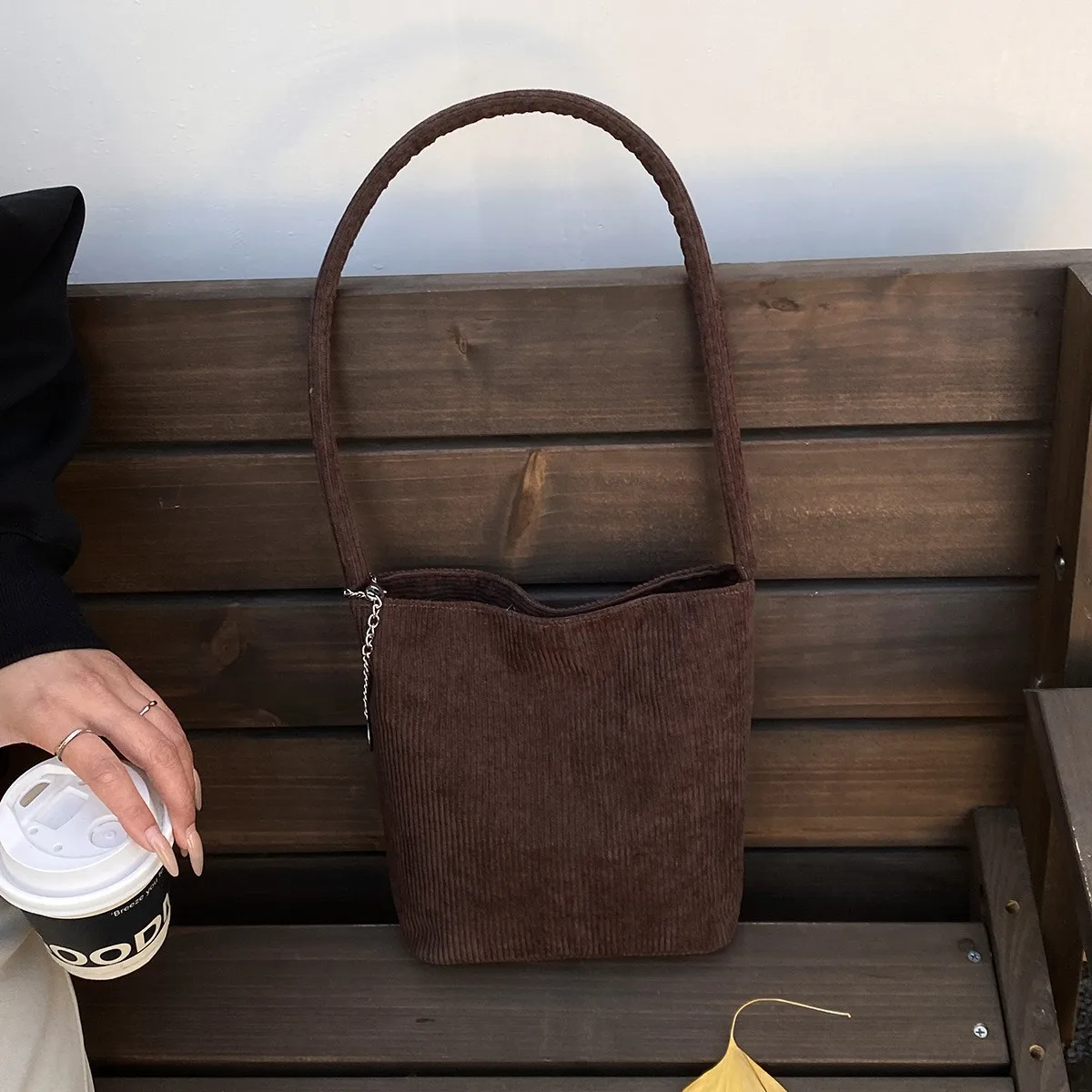 

2025 Corduroy Vintage Shoulder Bag, Minimalist Large Tote, Solid Color Top Handle Bucket Bag, Versatile Crossbody Purse, Chic