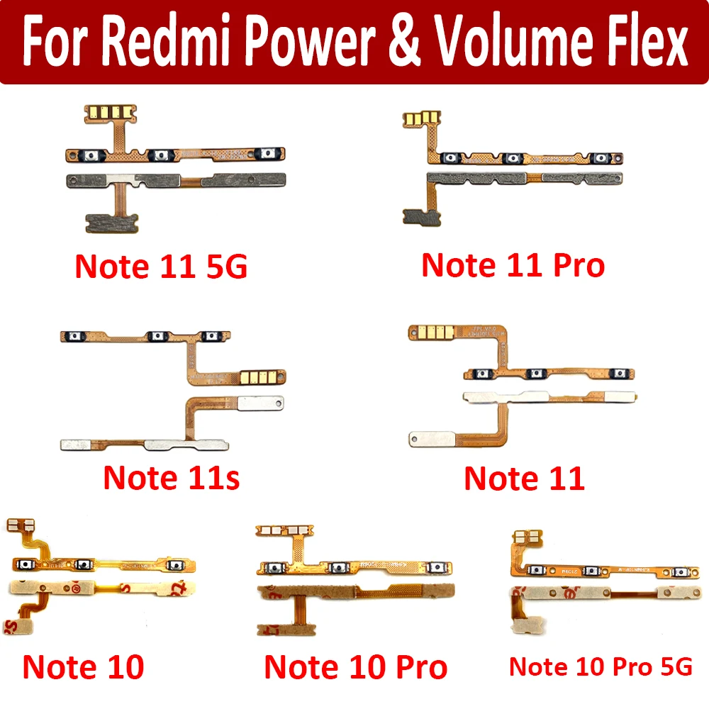 Tested Power Switch On/Off Button Volume control Key Button Flex Ribbon For Xiaomi Redmi Note 10 Pro 5G Note 11 12 Pro 11s 11T