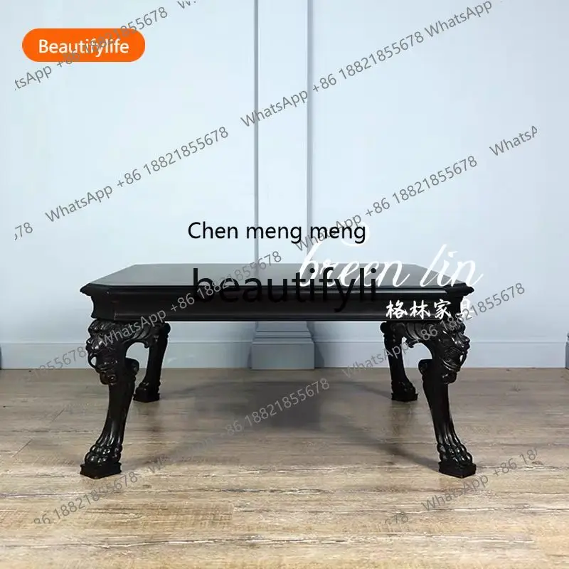 

2003 French retro light luxury square coffee table solid wood living room coffee table carved casual coffee table