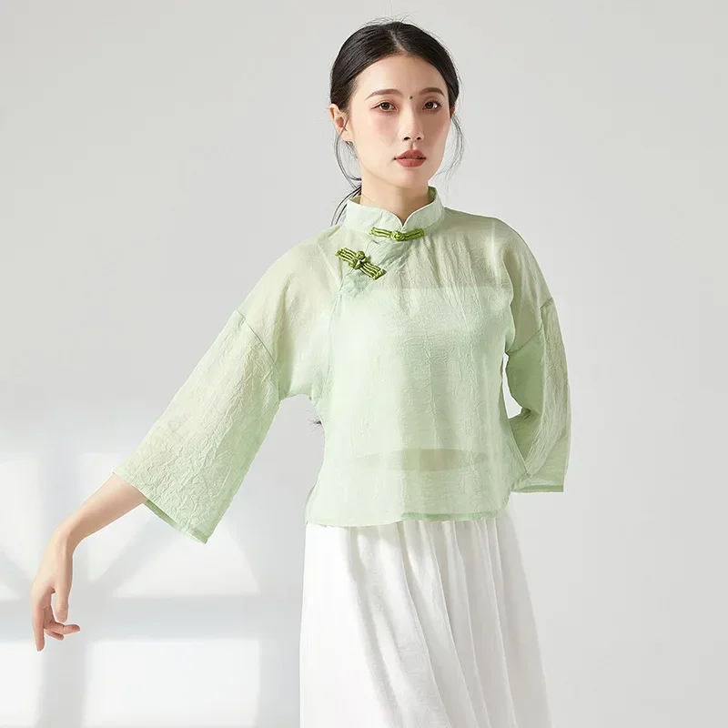 

Classical dance practice clothes retro buckle improved cheongsam top national style female Chinese dance