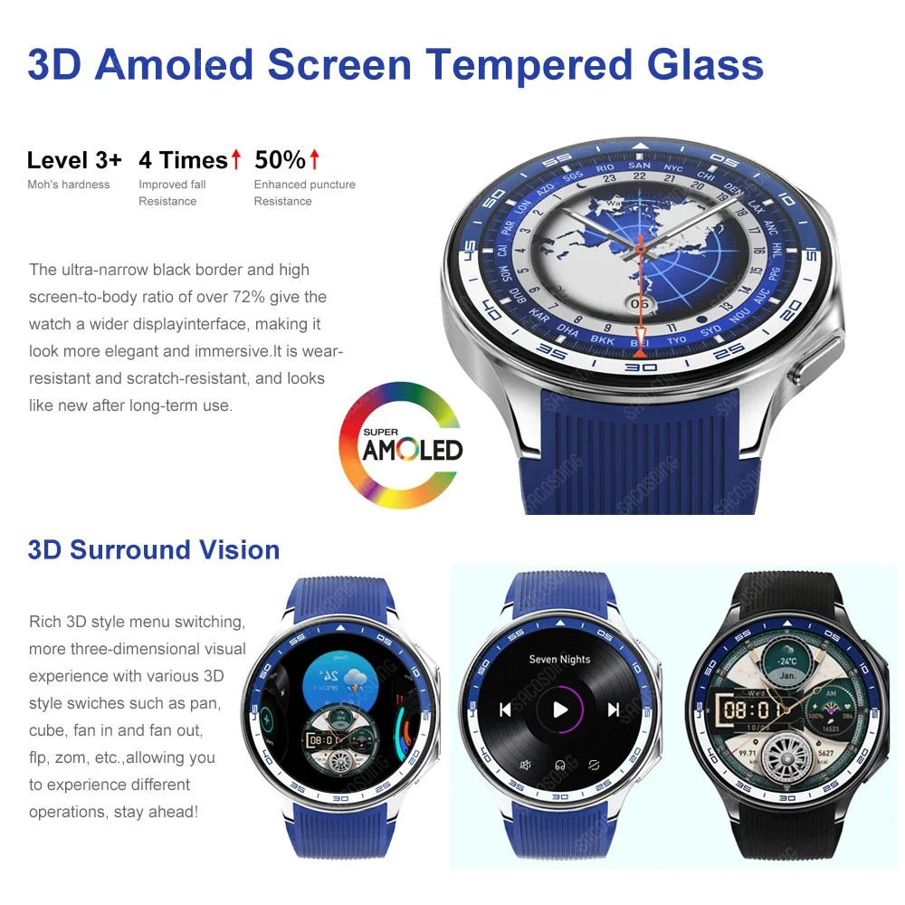 For Xiaomi Heart rate Blood pressure Hearth Smartwatch 3D Amoled Screen Music Smart Watch for Men Bluetooth 5.3 Calling 4G ROM