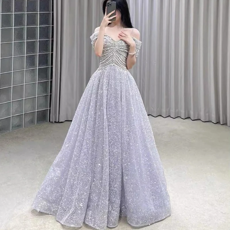 

Customized Shiny A Line Evening Dresses Sequins Spaghetti Straps Prom Birthday Party Gowns Formal Occasion Vestido De Fiesta