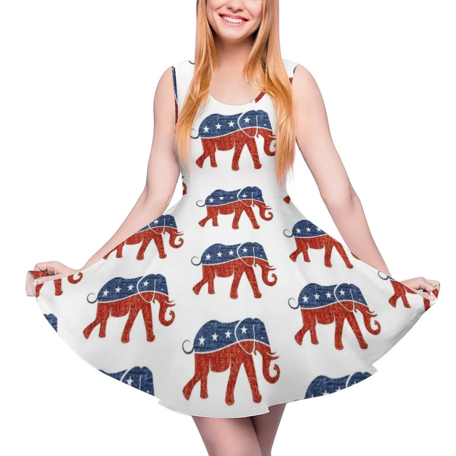 

glitter print republican elephant Sleeveless Dress long dress women summer sexy dress