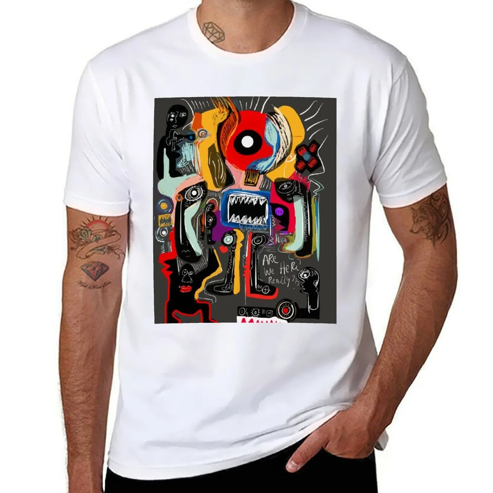 

Are we really here Street Art Graffiti T-Shirt man graphic t shirt funny t shirts cotton T-Shirt