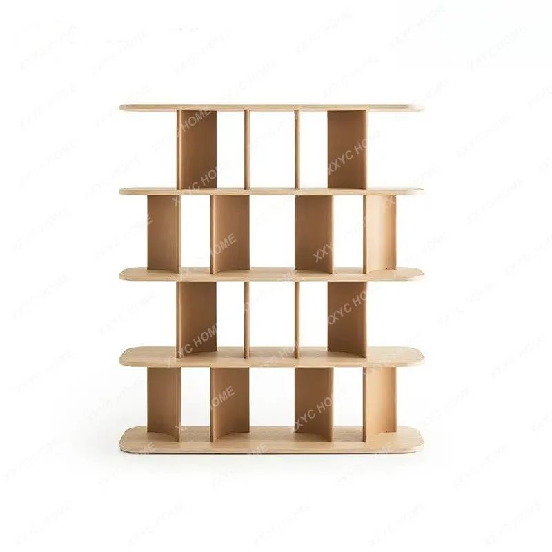 A  minimalist living room study floor-to-ceiling bookshelf storage against the wall multi-layer storage display cabinet