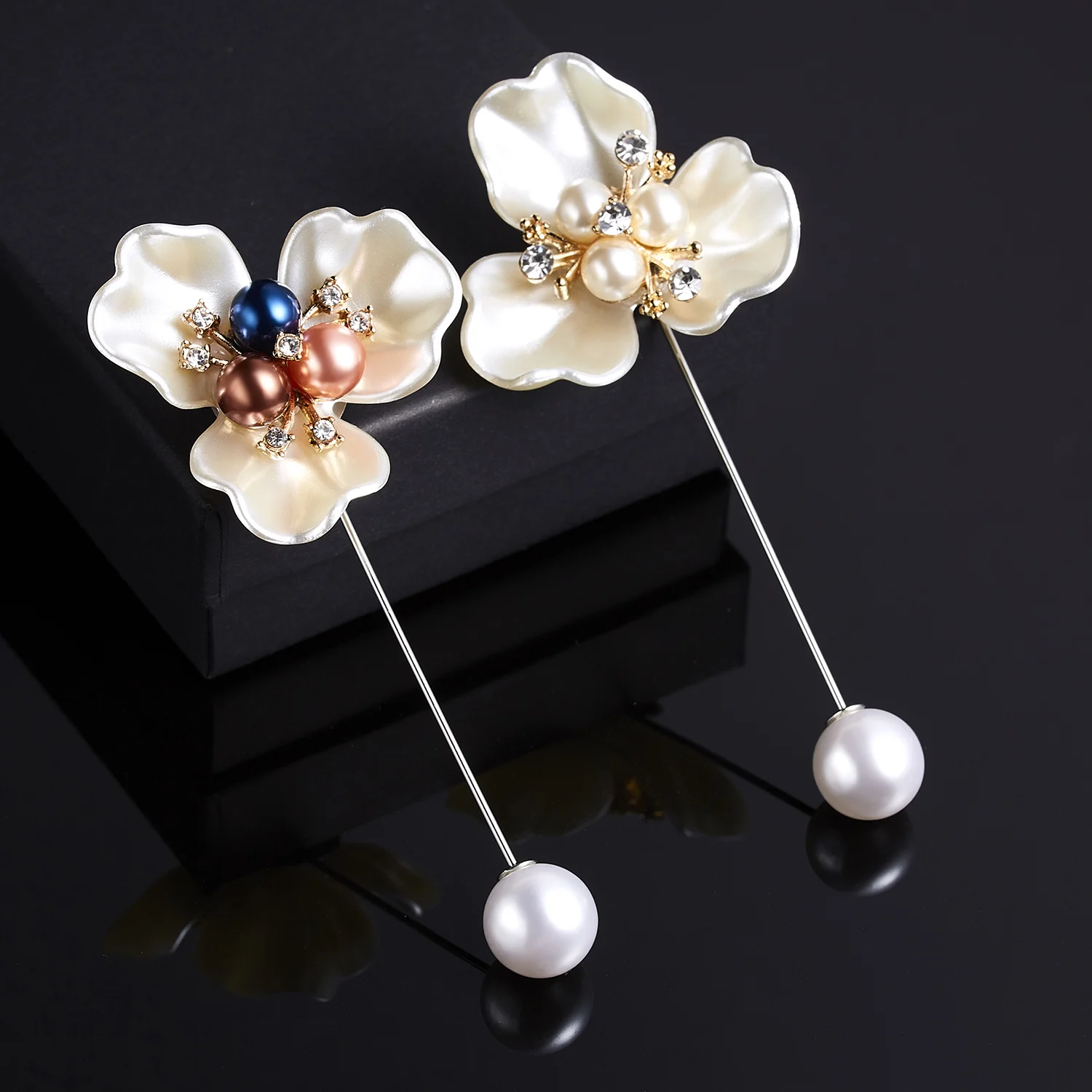 Rinhoo Imitation Perle Shell Kamelie Blume Brosche Für Frauen Weiß Blumen Blütenblatt Bouquet Lange Nadel Hemd Kragen Revers Pin Geschenk – Detail 30