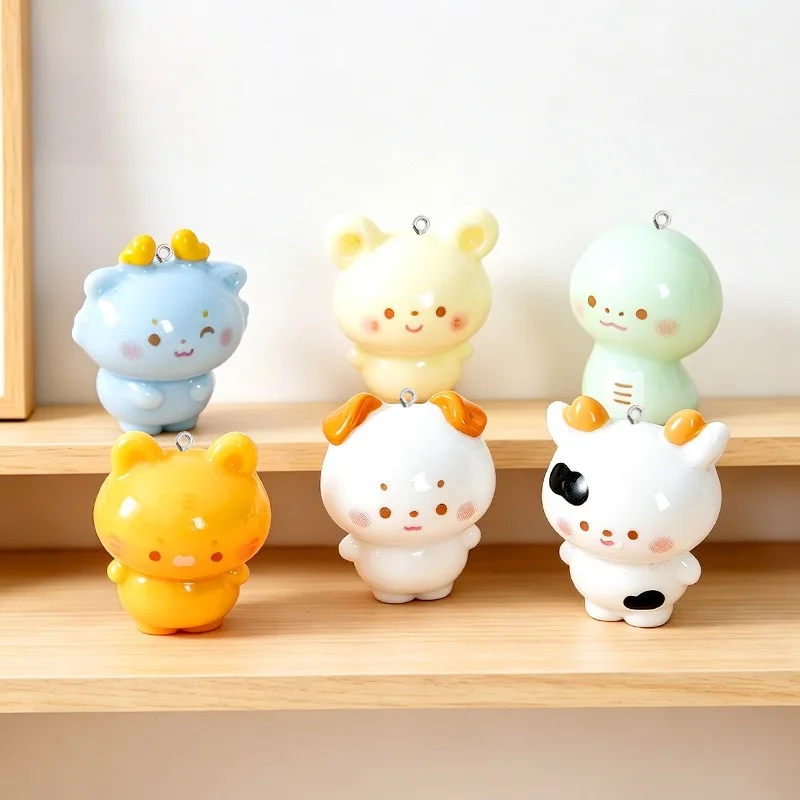 10Pcs Glossy Cartoon Animal Resin Charms Dog Chick Dinosaur Pendant DIY Earrings Necklace Keychain Jewelry Making Craft Supplies