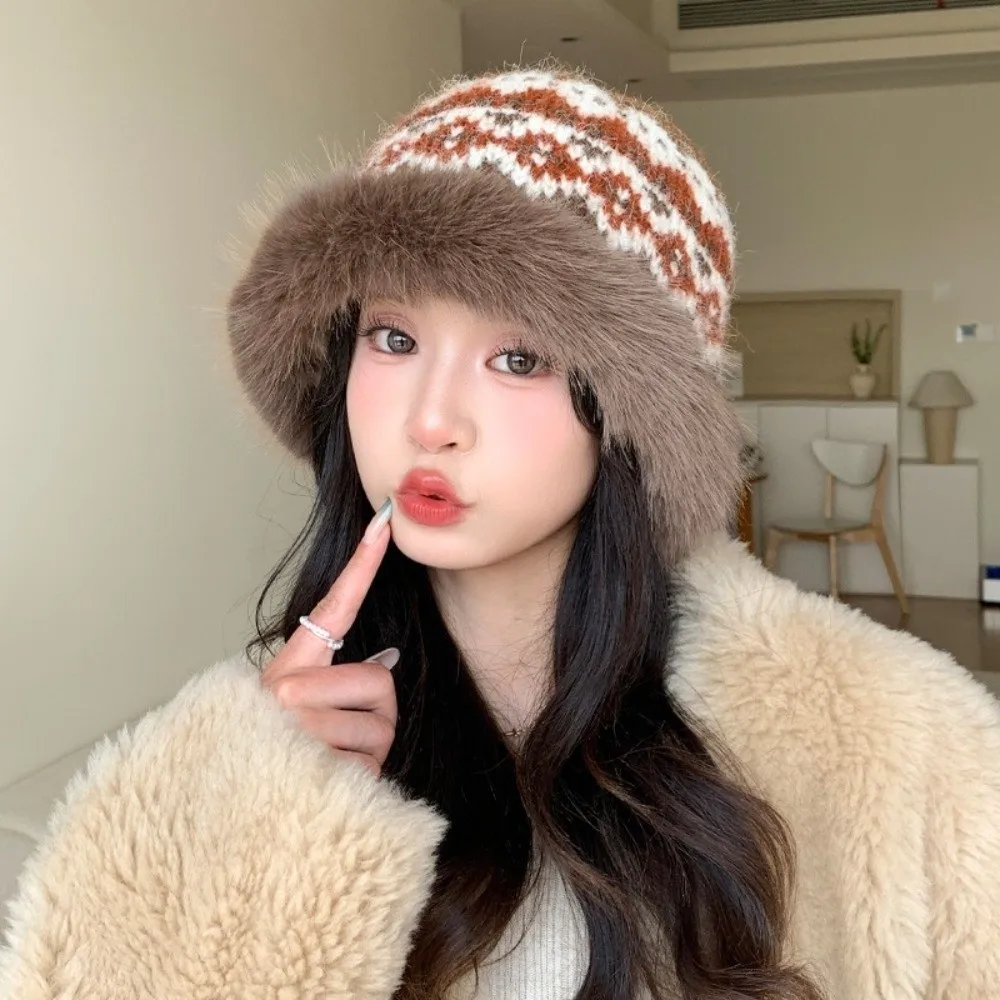 

New Keep Warm Fisherman Hat Faux Fur Thickned Bucket Hat Windproof Cold Proof Ear Protection Cap Winter