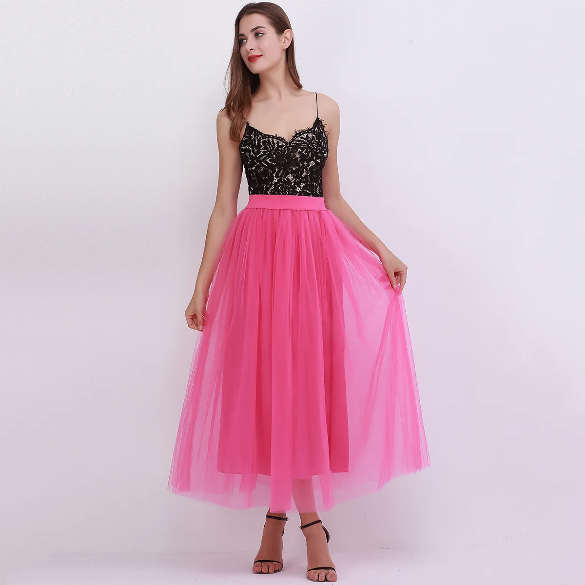 Rok Ketat Populer Wanita 100 Cm Rok Jaring Rok Tulle Rok Tulle Lucu Rok Bawahan Temperamen Panjang Elegan