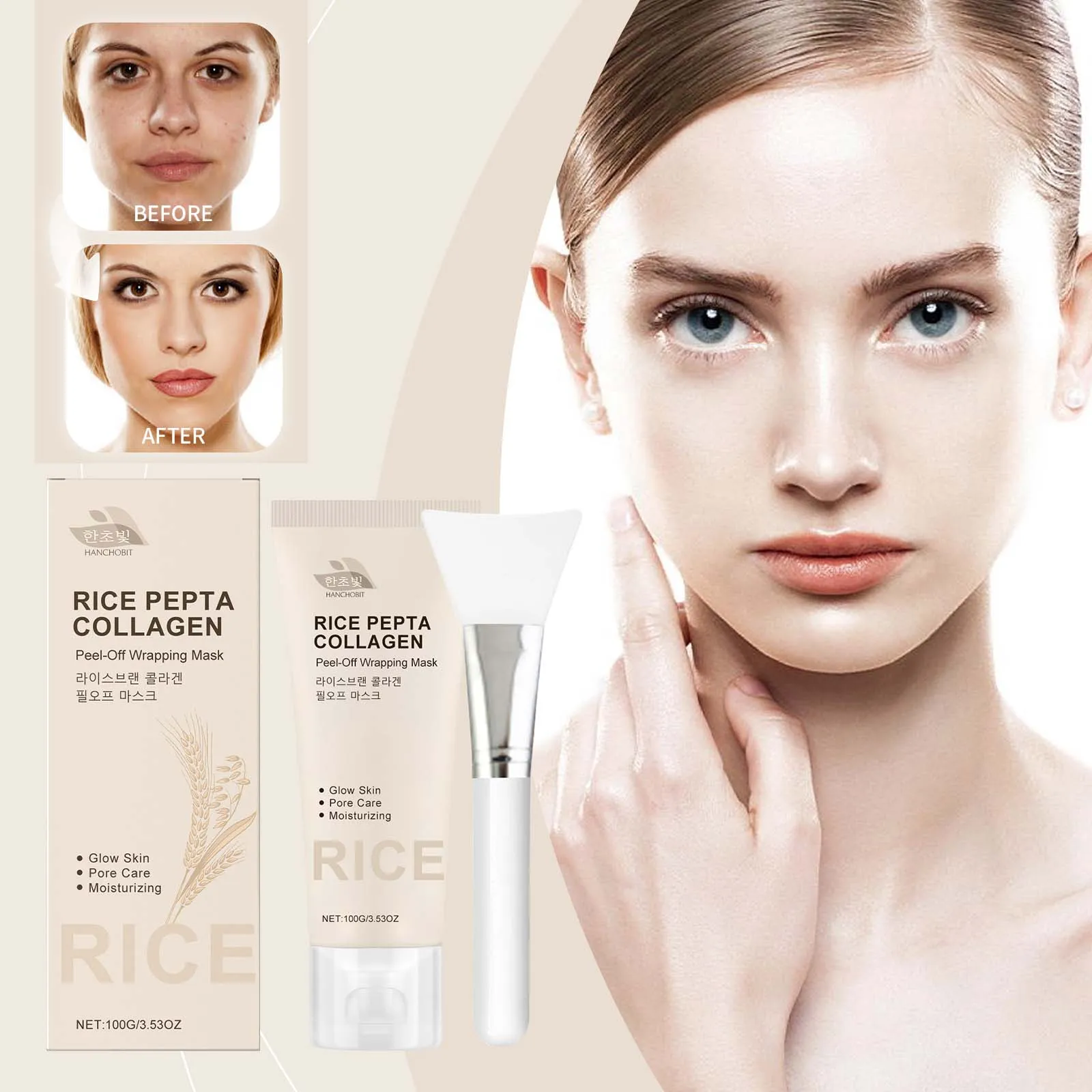 COLLAGEN Maschera avvolgente peel-off – Pelle luminosa, maschera viso al collagene coreano da 100 g per schiarimento e idratazione"