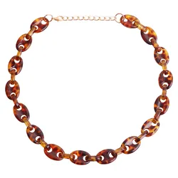 FishSheep Leopard Color Acrylic Coffee Bean Choker Necklace for Women Men Resin Pig Nose Chain Necklace Fashion Jewelry Gifts