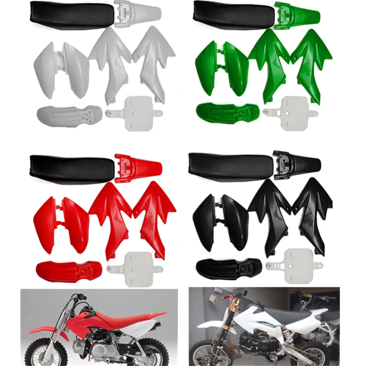 Mudguard Seat Bike Shell Padded Seat 8Pcs 4 Color 50cc 110cc 125cc 140cc Plastic 4-Stroke CRF50 Pit Bike Set