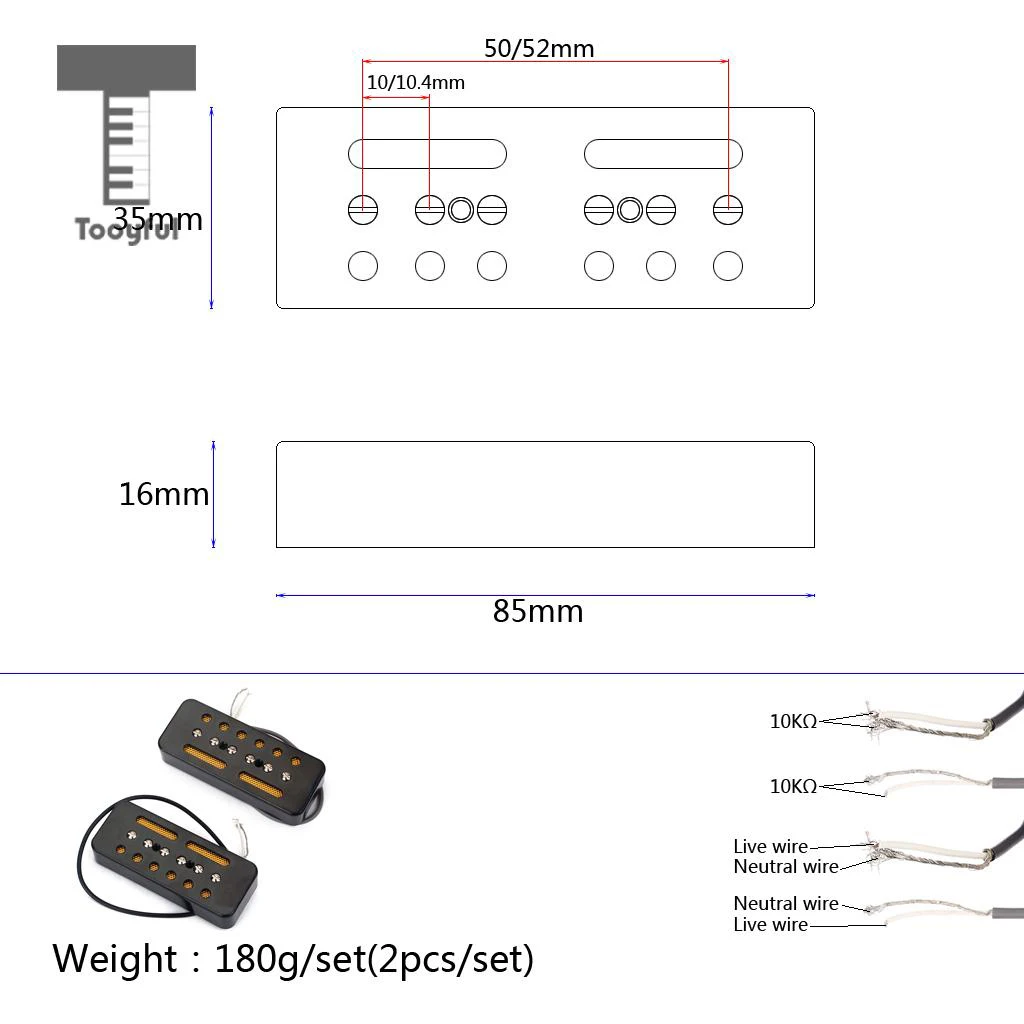 

-[Cilae-17R] A Pair Of Black Single Coil Soap Bar Pickups For P-90 P90 Electric Guitar 50Mm / 52Mm Hole Space
