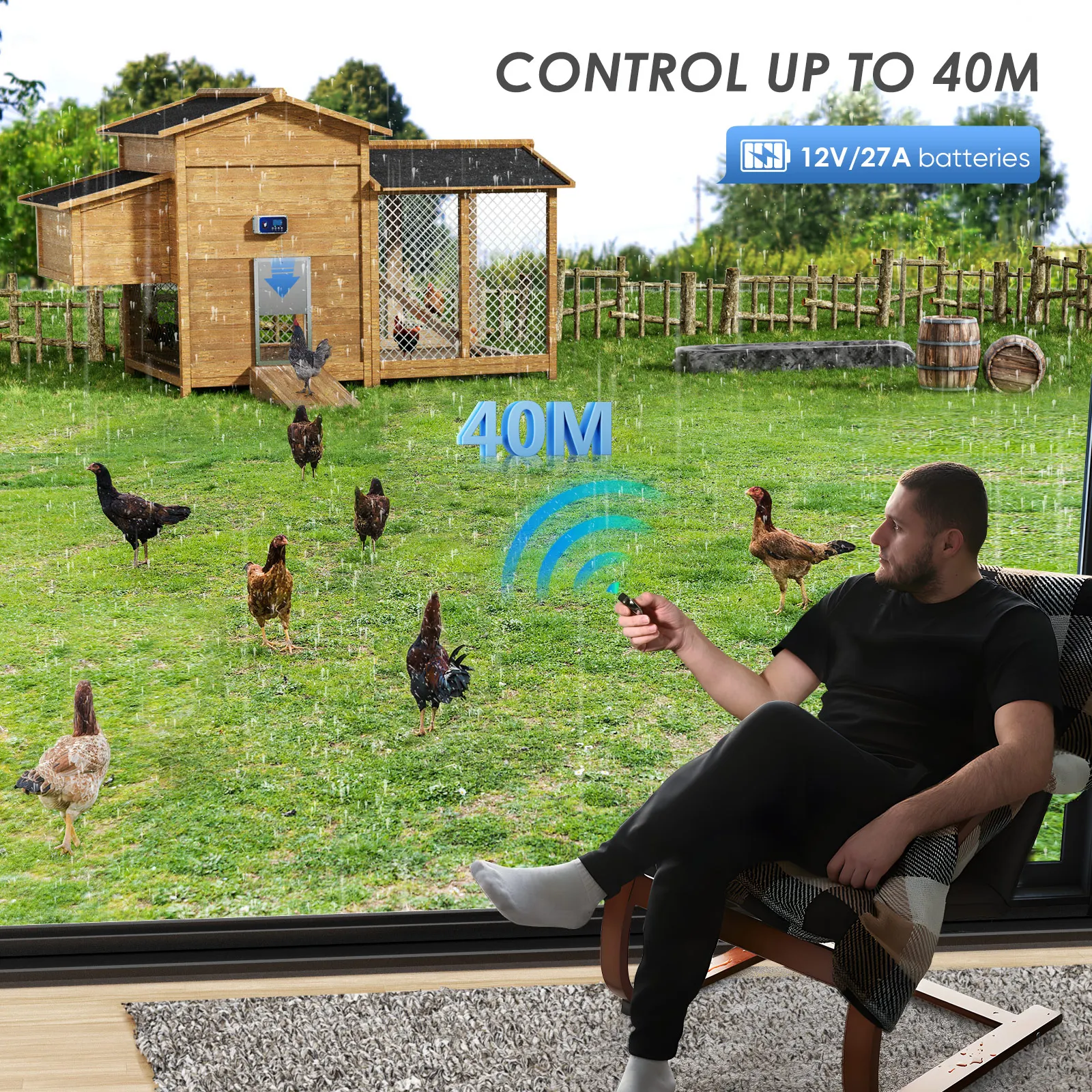 صندوق التحكم في باب الدجاج، باب الدجاج الأوتوماتيكي، باب الدجاج مع جهاز التحكم عن بعد والمؤقت والحساس للضوء، جر 4 كجم