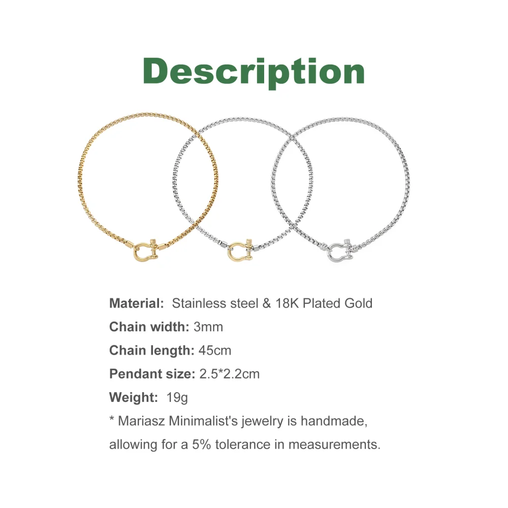 18‘’ Charm Two-tone Carabiner Horseshoe Stainless Steel Necklaces For Women Screw Lock Collar Rope Chain Vintage Jewelry Gift