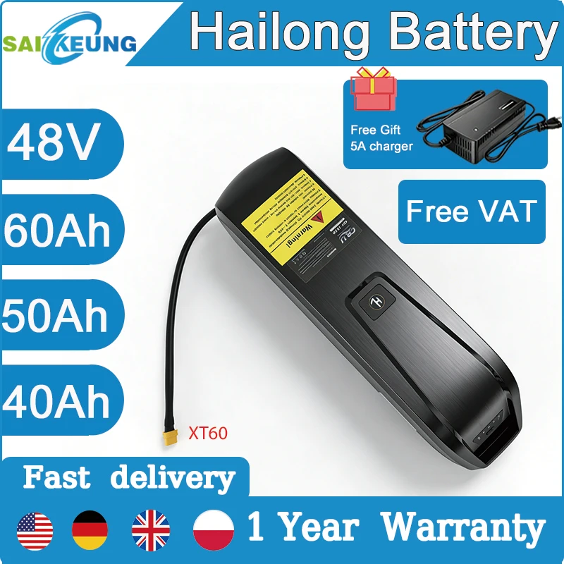 5-Pins Hailong 48v 50Ah Battery 40 60Ah Li-ion E bike Battery Pack For KICK BAFANG Tongsheng 1000W 2000W Motor Electric Bike Kit