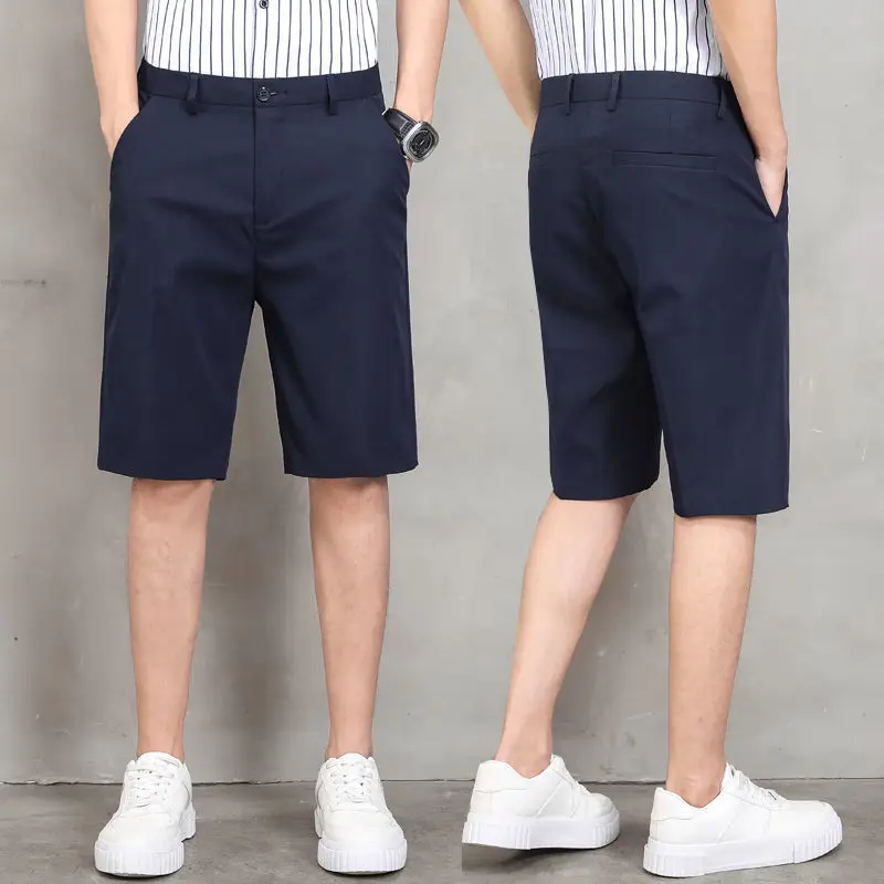 2024 New Summer Fashion Minimalist Solid Color Casual Loose Button Pocket Breathable and Versatile Thin Suit Capris for Men