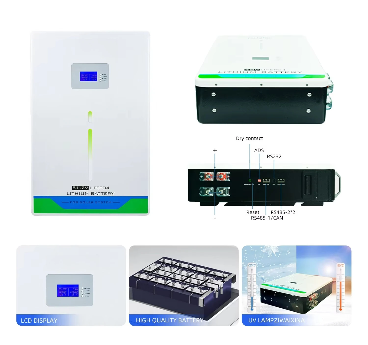 Solar Battery 48v 51.2v 100ah 200ah Lifepo4 5kwh 10kwh Solar Energy Storage Lifepo4 Battery Pack With Solar BMS