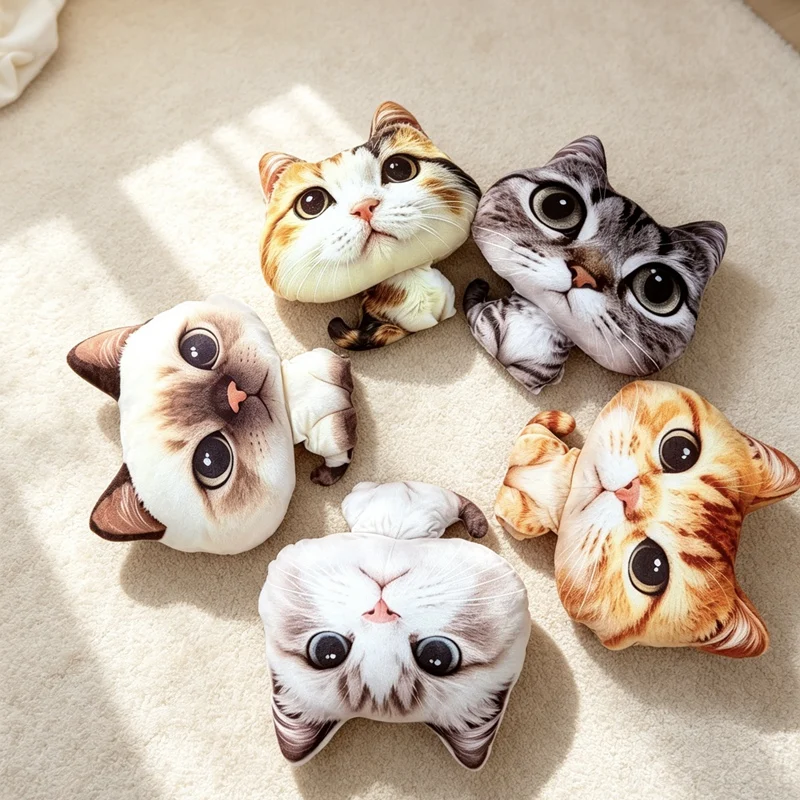 13cm Cute Cartoon Big Headed Cat Pendant 45cm 3D Printing Cats Animal Throw Pillow Sofa Cushion Abstract Cat Doll Festival Gift