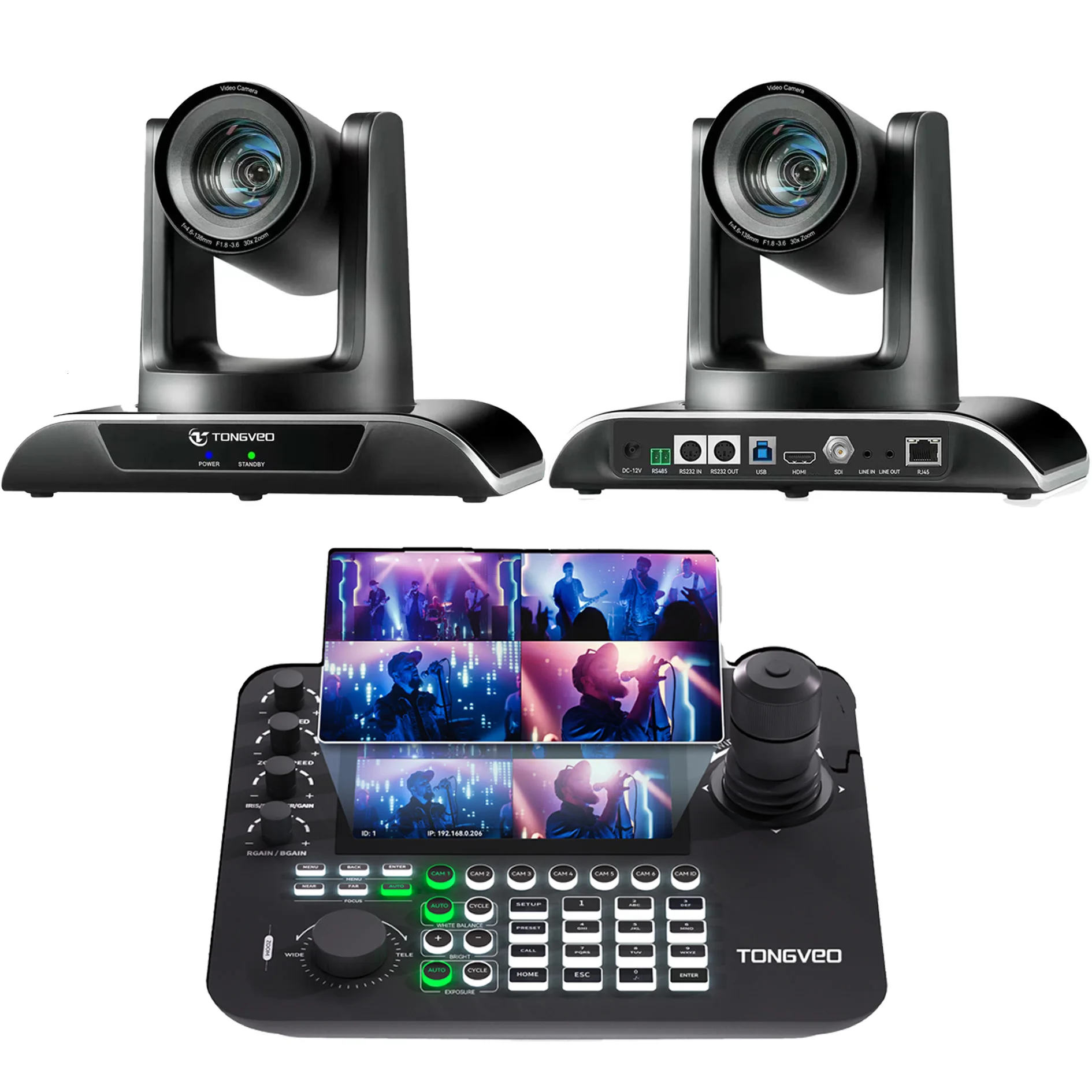 TONGVEO 2pcs 30x PTZ Camera Bundle NDI, USB3.0, HDM1, SDI with Joystick Controller for Live Streaming Video Conference