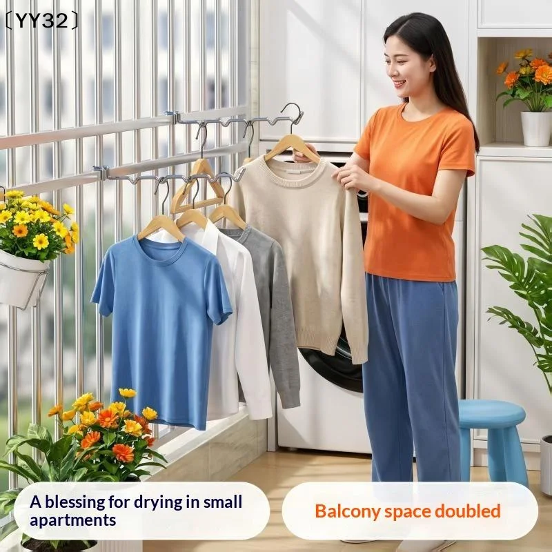 Adjustable Over Railing Clothes Drying Rack Sturdy Metal Space Saving For Small Apartment Balcony Laundry Use〔YY32〕