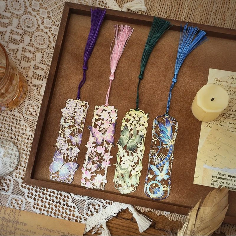 Pearly-lustre Butterfly Metal Bookmark Hollow Out Gifts for Students and Teachers Fresh Reading Clip