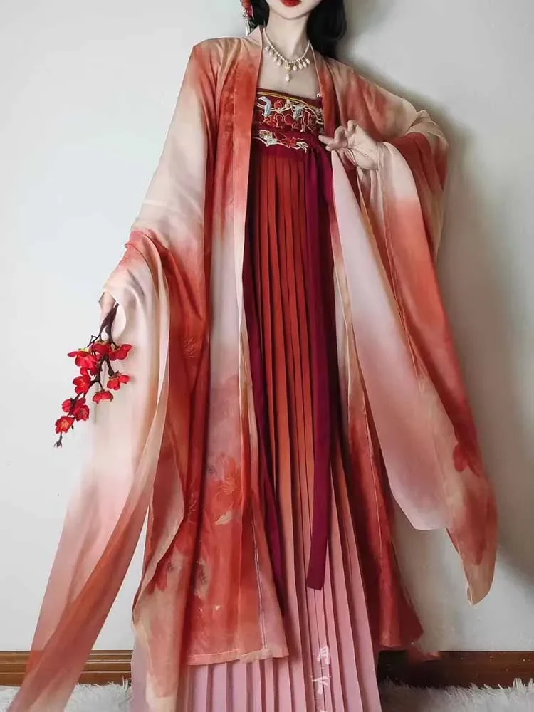 Gaun Oranye Hanfu 8XL Ukuran Besar Pakaian Pesta Kostum Cosplay Kuno Tiongkok Wanita Cocok untuk 140Kg Hanfu Wanita Ukuran Besar 6XL