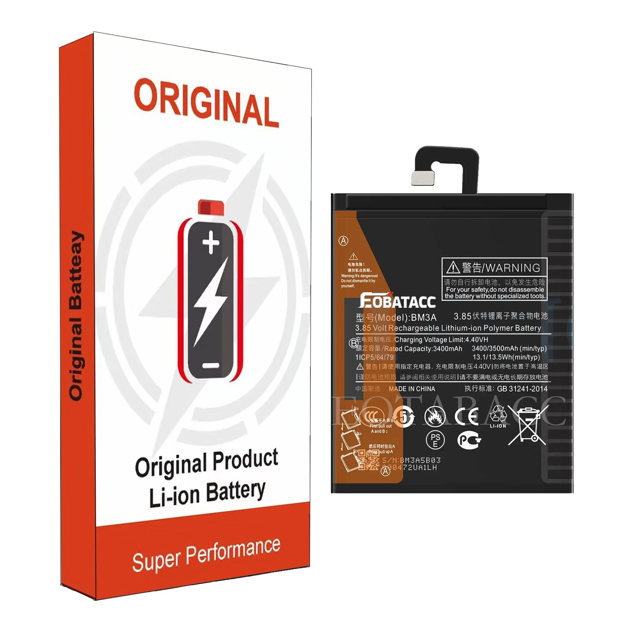 100% Original Xiao Mi Phone Battery BM3A For Xiaomi Note 3 Note3 Replacement 3400mAh Phone Batteries Bateria