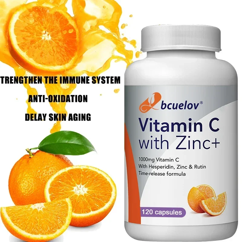 Vitamin C and Zinc Capsules, Excellent Source of Key Immune Health Nutrients, Antioxidants, 1000 Mg, Vitamin Supplement