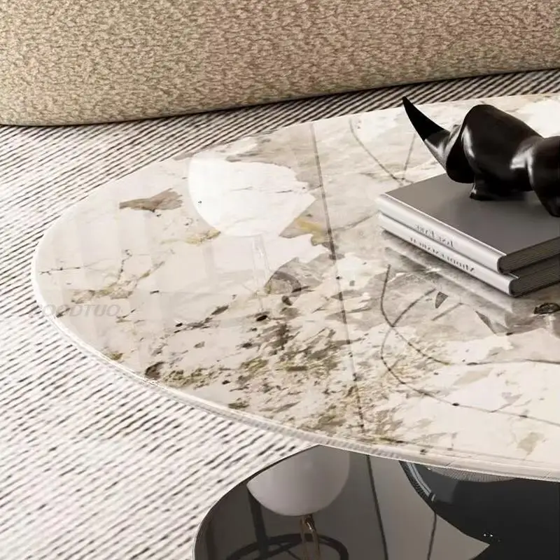 Living Room Center Coffee Table Oval Table For Home Stable Stainless Steel Frame In Black  Gold Smooth Stone Desktop Tv Cabinet