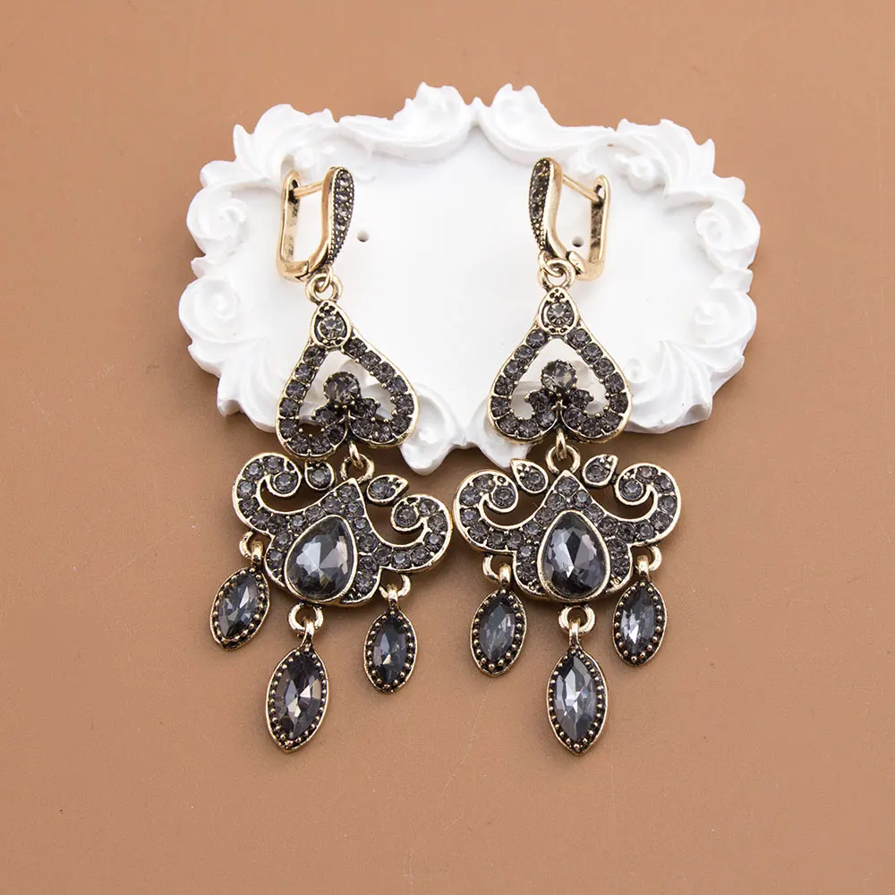 Sunspicems Vintage Turkish Women Earrings Rhinestone Eardrop Waterdrop Shaped Bohemian Antique Gold Color Indian Bridal Jewelry view 5