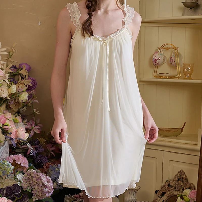 Mesh Modal Women's Summer French Court Vintage Nightgown Sleepwear Sexy Suspender Home Clothes Victoria Sleepwear