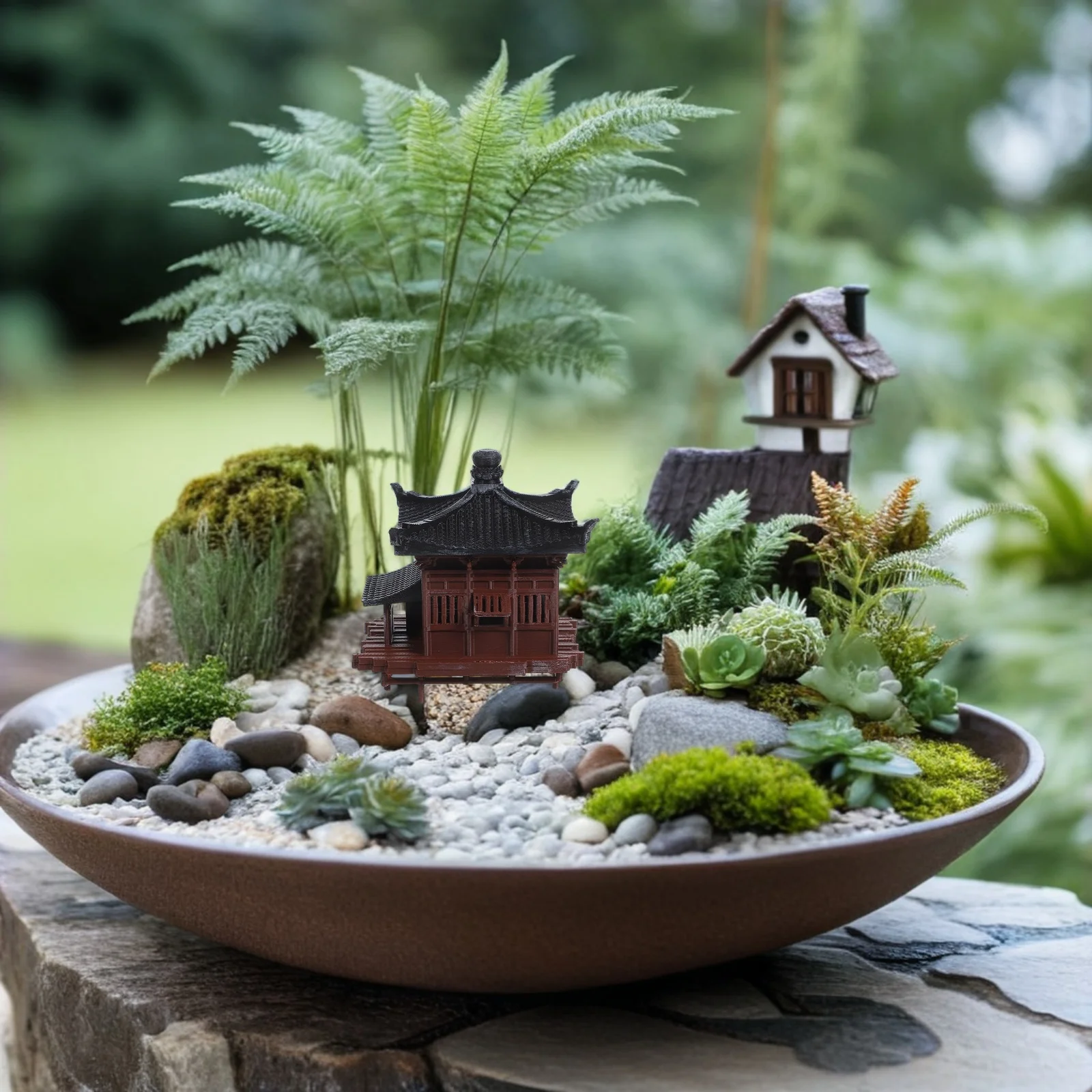

Miniature Chinese Pavilion Ornament Micro Landscape Pagoda Sculpture for Bonsai Fish Tank Aquarium Decor Asian Zen Garden