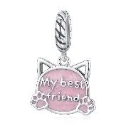 High Quality 925 Sterling Silver Pink Cat Lettering My Best Friend Charm Beads Fit Original Bracelet DIY Jewelry