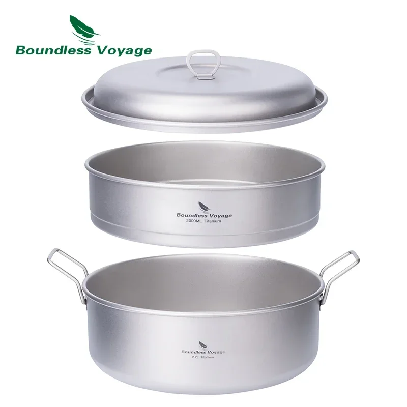 

Boundless Voyage Titanium Soup Stock Pot With Steamer Folding Handle Ultralight Kitchen Picnic Cookware Picnic Camping Pots